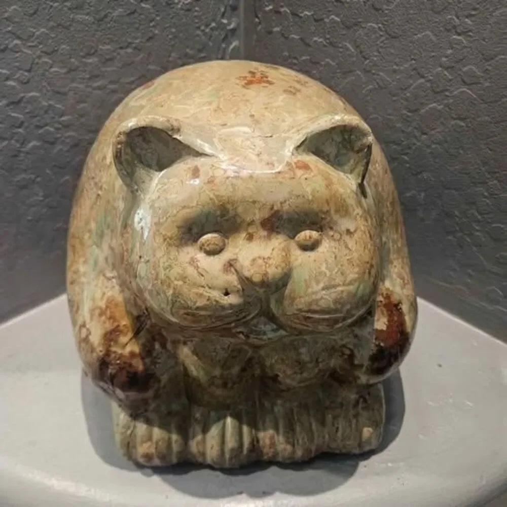 Hand Glazed Ceramic Fat Cat Statue 10